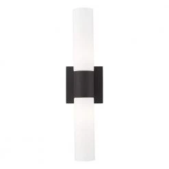 Aero 2 Light Textured Black ADA Wall Sconce with Hand Blown Satin Opal White Twist Lock Glass by Livex Lighting -Livex Lighting shop textured black livex lighting vanity lighting 10102 14 4f 1000