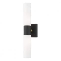 Aero 2 Light Textured Black ADA Wall Sconce with Hand Blown Satin Opal White Twist Lock Glass by Livex Lighting