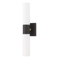 Aero 2 Light Textured Black ADA Wall Sconce with Hand Blown Satin Opal White Twist Lock Glass by Livex Lighting -Livex Lighting shop textured black livex lighting vanity lighting 10102 14 c3 1000