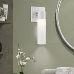 Aero 1 Light Textured White ADA Wall Sconce with Hand Blown Satin Opal White Twist Lock Glass by Livex Lighting -Livex Lighting shop textured white livex lighting vanity lighting 10101 13 31 1000