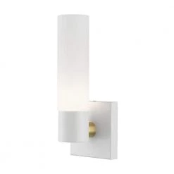 Aero 1 Light Textured White ADA Wall Sconce with Hand Blown Satin Opal White Twist Lock Glass by Livex Lighting