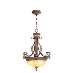 Villa Verona 3 Light Verona Bronze with Aged Gold Leaf Accents Inverted Pendant by Livex Lighting