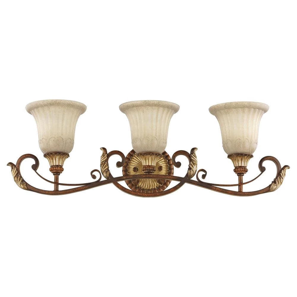 Villa Verona 3 Light Verona Bronze with Aged Gold Leaf Accents Bath Vanity by Livex Lighting 3 Villa Verona 3 Light Verona Bronze with Aged Gold Leaf Accents Bath Vanity by Livex Lighting - Image 3