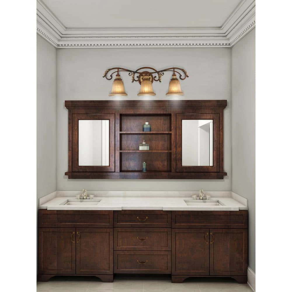 Villa Verona 3 Light Verona Bronze with Aged Gold Leaf Accents Bath Vanity by Livex Lighting 2 Villa Verona 3 Light Verona Bronze with Aged Gold Leaf Accents Bath Vanity by Livex Lighting - Image 2