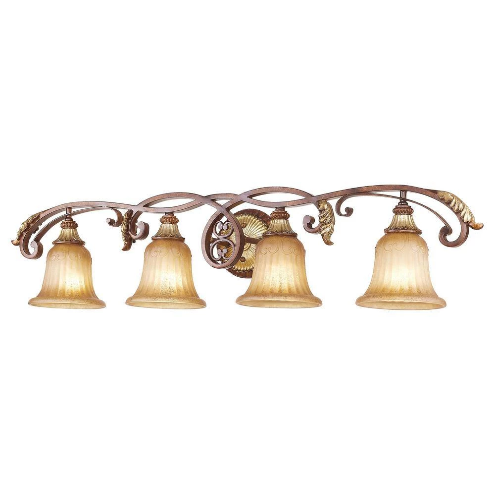Villa Verona 4 Light Verona Bronze with Aged Gold Leaf Accents Bath Vanity by Livex Lighting 4 Villa Verona 4 Light Verona Bronze with Aged Gold Leaf Accents Bath Vanity by Livex Lighting - Image 4