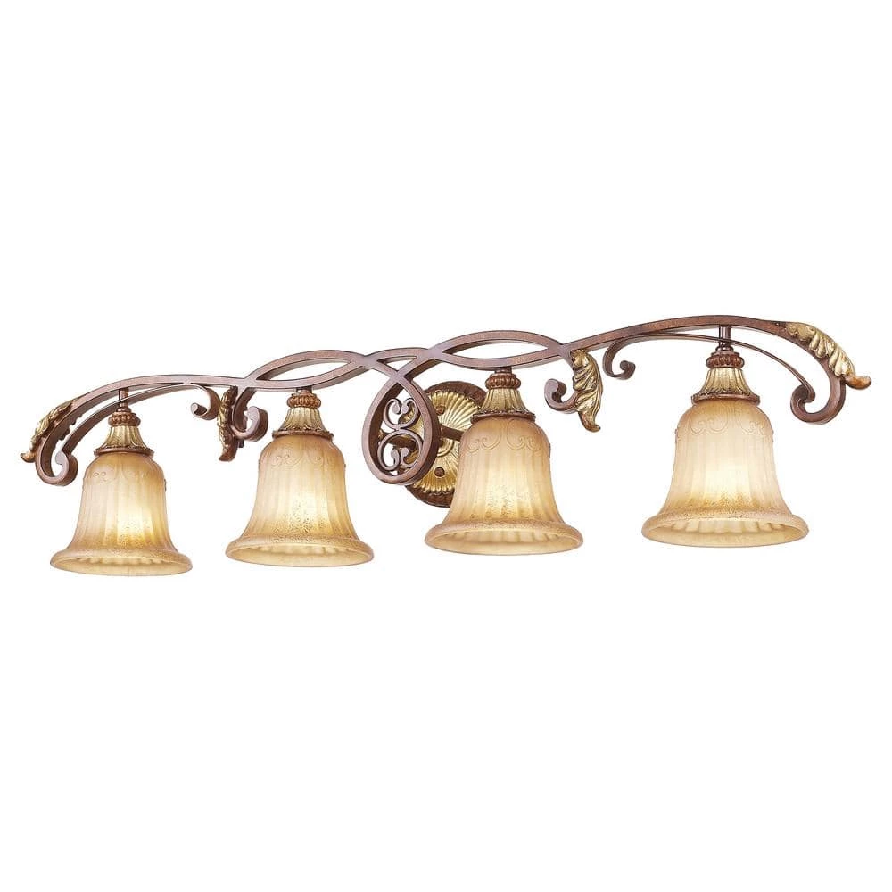 Villa Verona 4 Light Verona Bronze with Aged Gold Leaf Accents Bath Vanity by Livex Lighting 5 Villa Verona 4 Light Verona Bronze with Aged Gold Leaf Accents Bath Vanity by Livex Lighting - Image 5