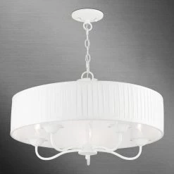 Edinburgh 5-Light White Drum Pendant Chandelier by Livex Lighting -Livex Lighting shop white livex lighting chandeliers 41775 03 4f 1000