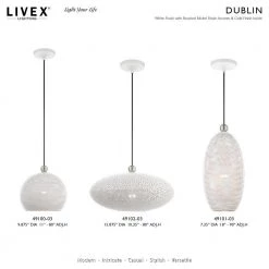 Dublin 1 Light White with Brushed Nickel Accents Pendant by Livex Lighting -Livex Lighting shop white livex lighting chandeliers 49100 03 d4 1000