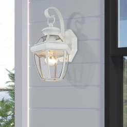 Monterey 12.5 in. 1-Light Solid Brass White Outdoor Wall Lantern Sconce by Livex Lighting -Livex Lighting shop white livex lighting outdoor sconces 2051 03 76 1000