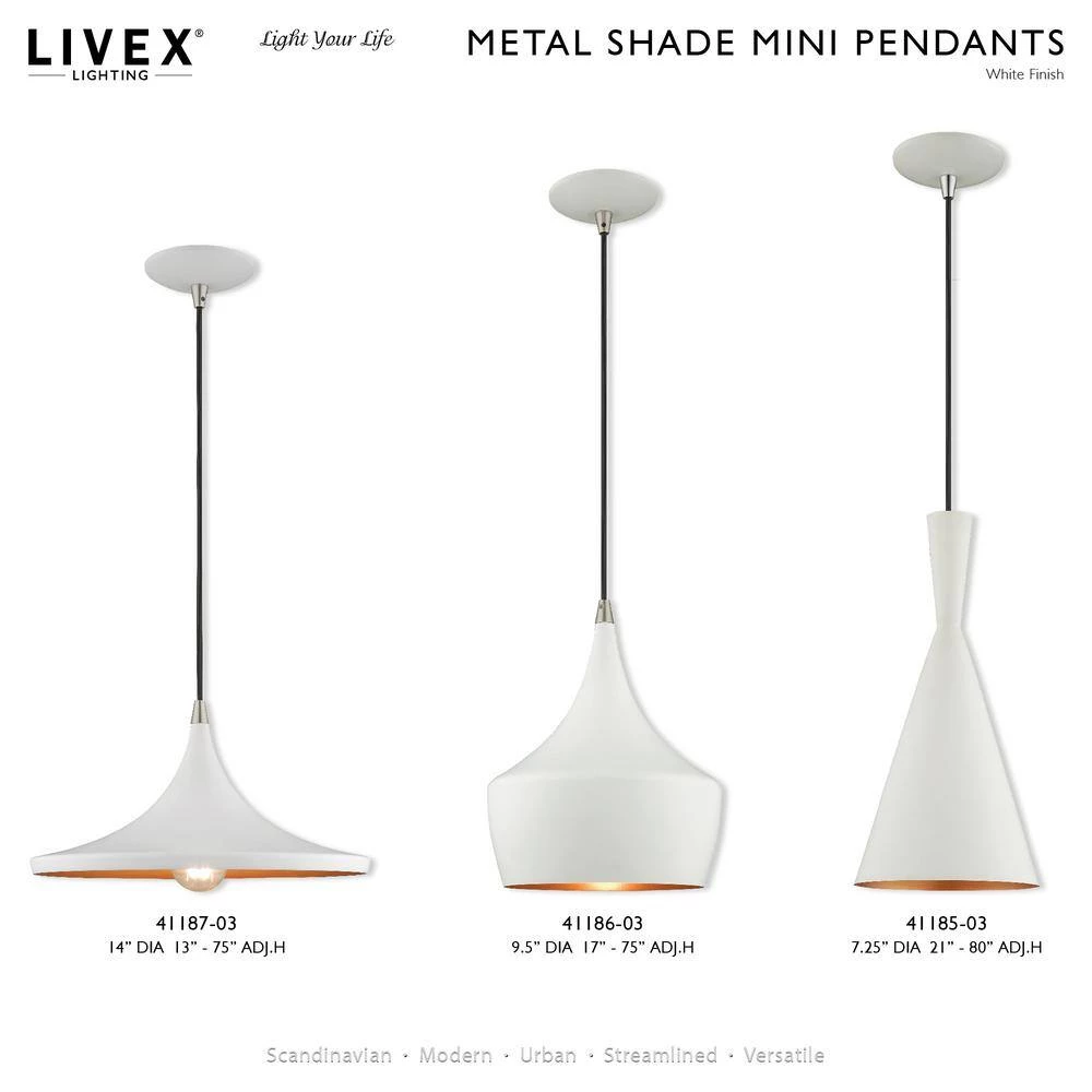 Metal Shade Mini Pendants 1 Light White Mini Pendant by Livex Lighting 10 Metal Shade Mini Pendants 1 Light White Mini Pendant by Livex Lighting - Image 10